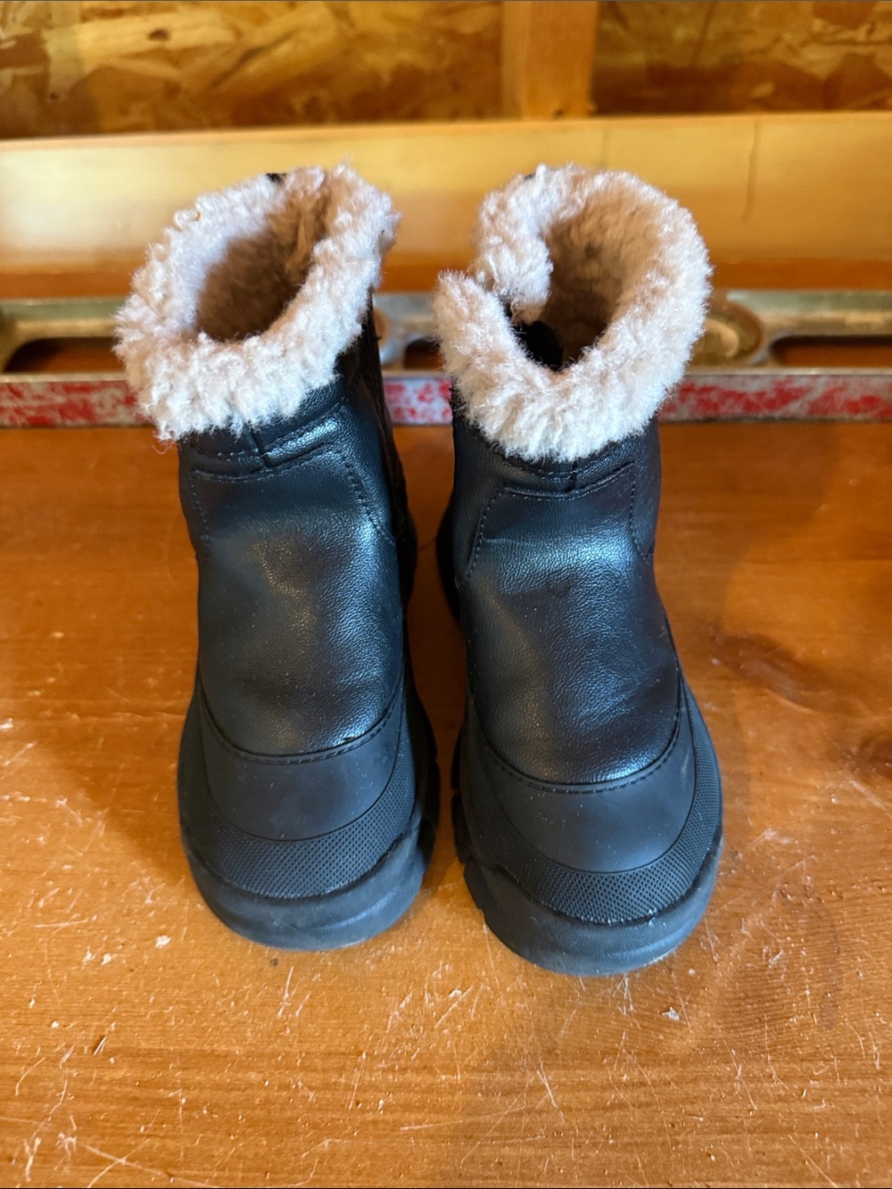 Zara Black Kids Winter Boots with Cream Faux-Fur Cuff